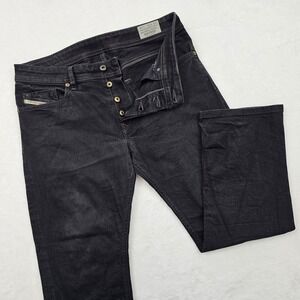 Diesel Waykee Regular Straight Jeans Mens 31x25 Black Stretch Button Fly READ